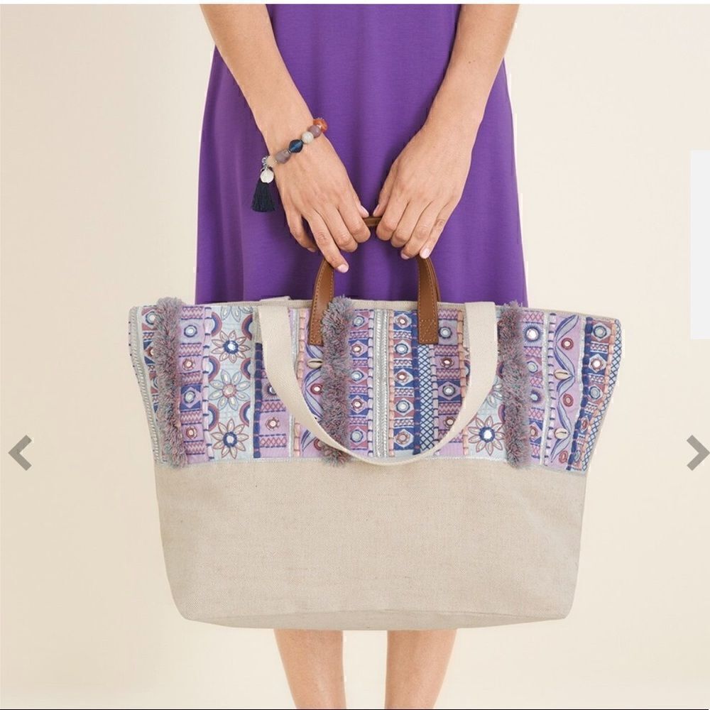 Chico's- Mosaic Print Tote Canvas Embroidered